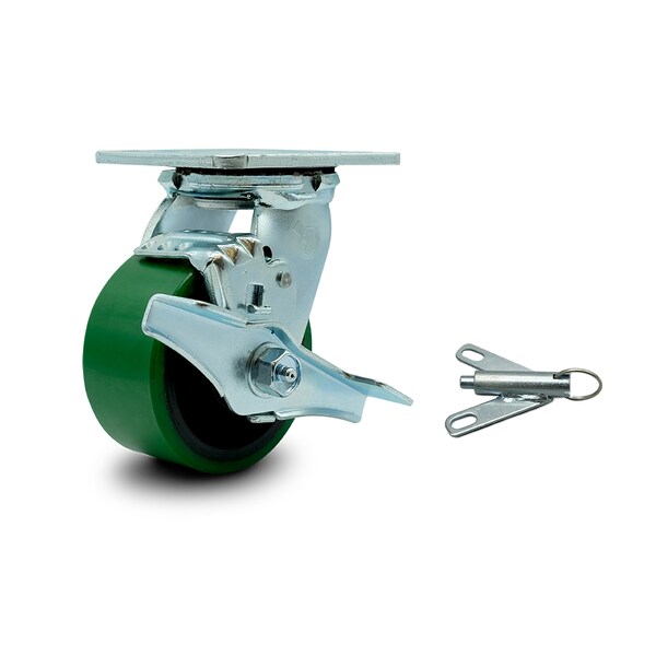4 Inch Green Poly on Cast Iron Caster with Roller Bearing and Brake/Swivel Lock